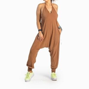 Buddha Pants‎ Savannah Jumper Women XS Brown Halter Harem Jumpsuit Boho Festival